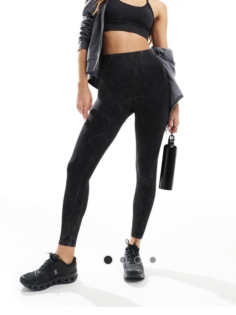 ASOS 4505 Black High-Rise Marble-Effect Leggings size Medium